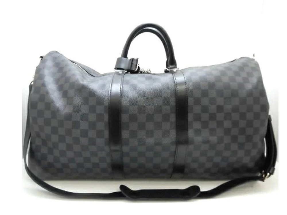 LOUIS VUITTON Keepall Bandouliere Boston Bag Travel Damier Graphite Black